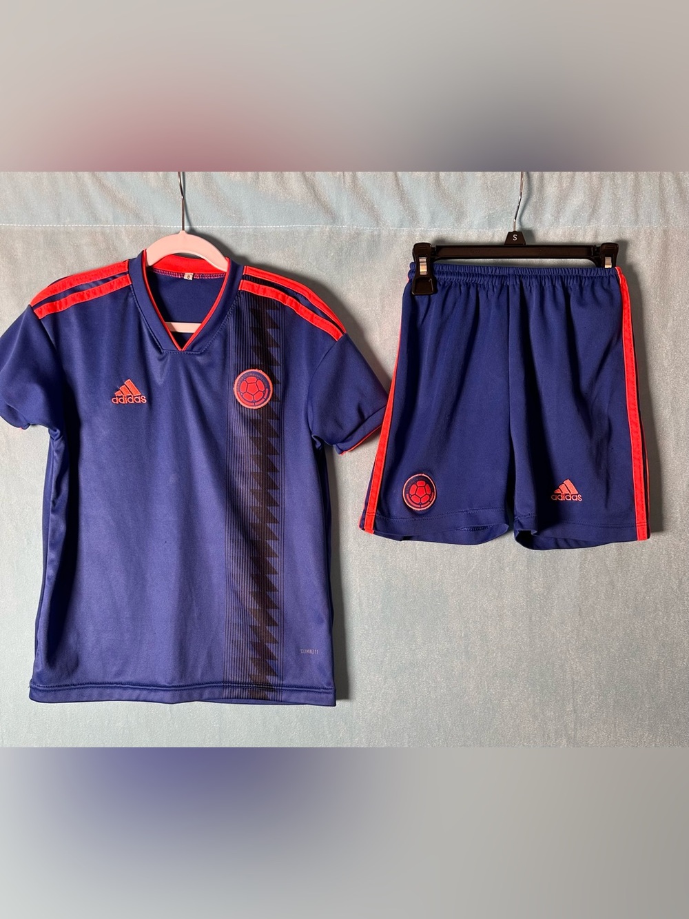 adidas Blue and Red Kids Colombia Soccer Kit